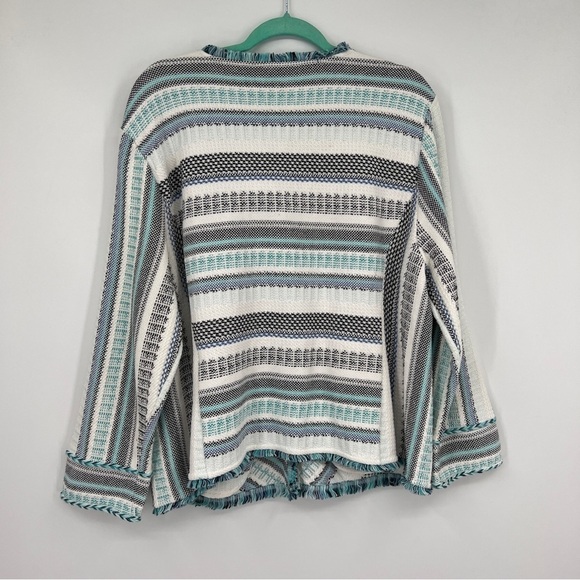 Chico's Structured Multi Stripe Patterned Cardigan Sweater 3/4 Sleeve Roundneck - Picture 10 of 14